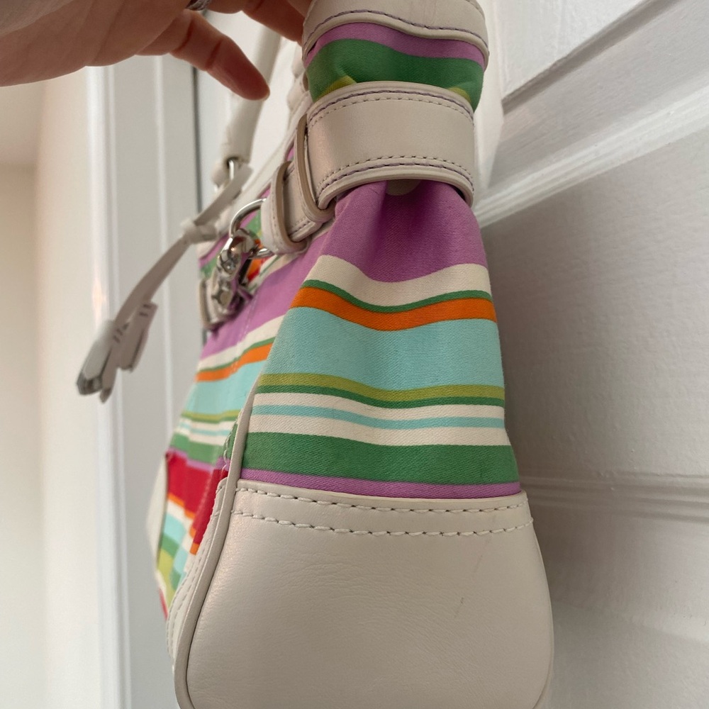 Coach RARE Vintage Hampton Multicolor Striped Bag w White Leather Details - Picture 2 of 15